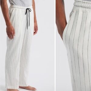 Daniel Buchler Small Stripe Linen Blend Drawstring Pajama Pants White Lounge